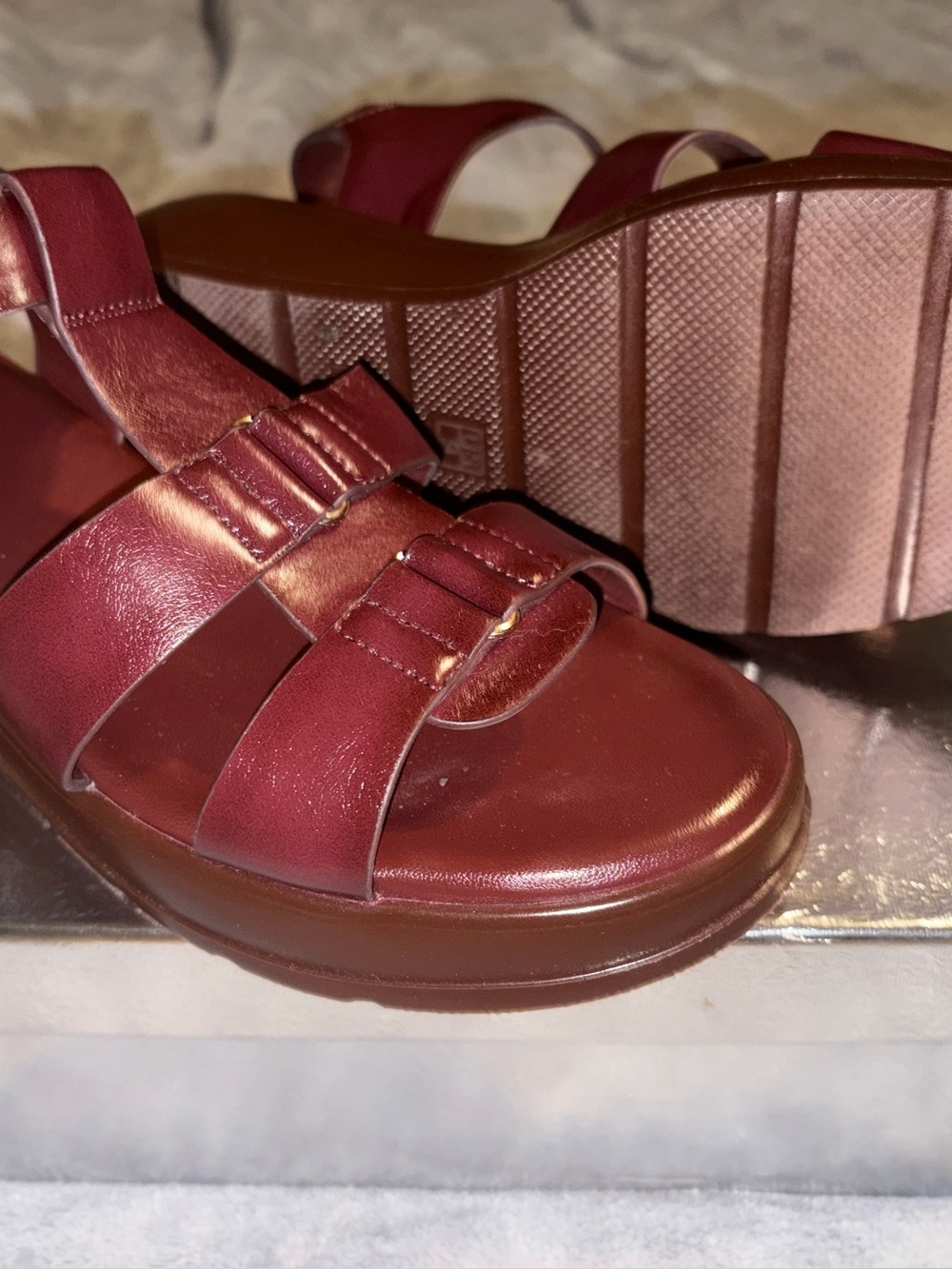 Abbleet Burgundy Wine Platform Wedge Sandals Women’s Size 9 Strappy - Picture 3 of 14